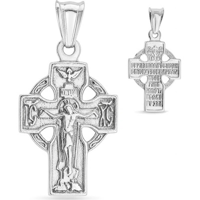 Argento Strieborný prívesok pravoslávny krížik s Kristom holubica kruhový lem 86138