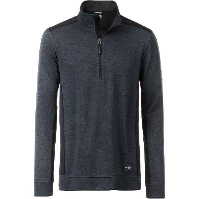 James & Nicholson JN 864 pánska pracovná flísová bunda 1/2zip-Strong sivá Carbon Mel-čierna
