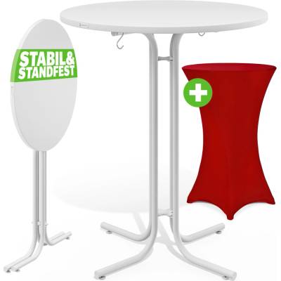 Casaria Barový stolek bílý 110x80cm + Potah na barový stolek červená Ø80cm