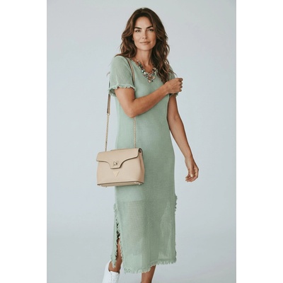 Bagger dámska kožená crossbody kabelka 0107 Púdrovo bežová