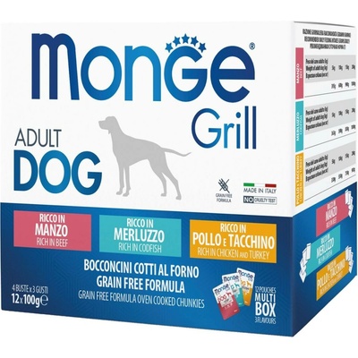 Monge Grill Adult zmiešané hovädzie & treska & kuracie & morčacie 12 x 100 g