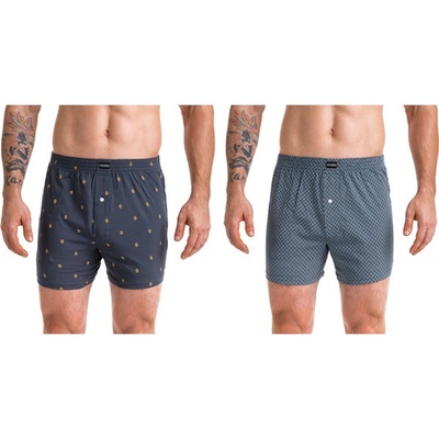 Cotton Boxer pánské bavlněné boxerky se vzorem 2 ks šedá tmavě modrá – Hledejceny.cz