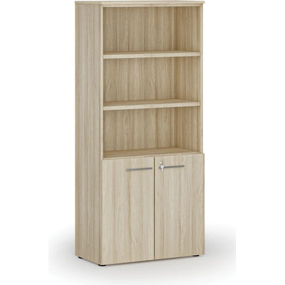 Primo Kombinovaná kancelářská skříň WOOD, dveře na 2 patra, 1781 x 800 x 420 mm, dub přírodní