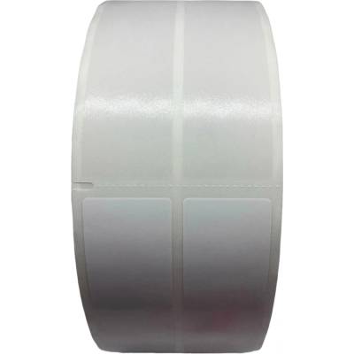 Plastová Etiketa 25 mm x 152 mm, 2 - Produkcia, Polyvinylchlorid PVC Outdoor, Samolaminovacia, Transparentná a biela, Dutinka 76 mm, 1000 ks/kotúč, Silné lepidlo, Fotoznacka naľavo, najpv transparentn