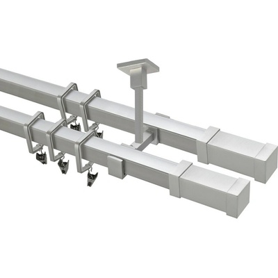 OK-GarnýžeCZ Garnýž kovová hranatá dvouřadá 20x20mm Zanotti double satina 310 cm do stropu / kroužky s žabkou