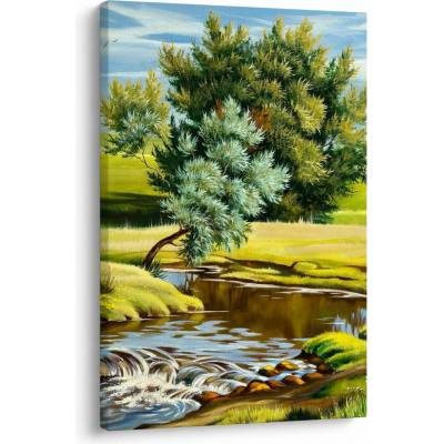 Obraz - Řeka mezi loukami, olejomalba, jednodílný 60x90 cm