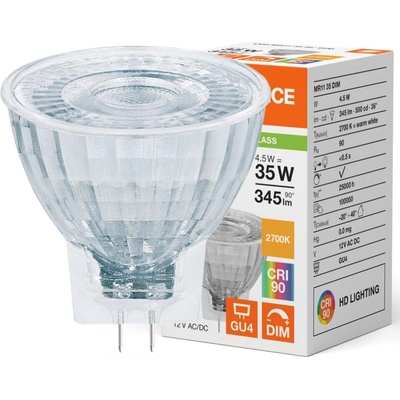 LEDVANCE LED žárovka LED MR11 GU4 4.5W = 35W 345lm 2700K Teplá Bílá 12V FILAMENT stmívatelné