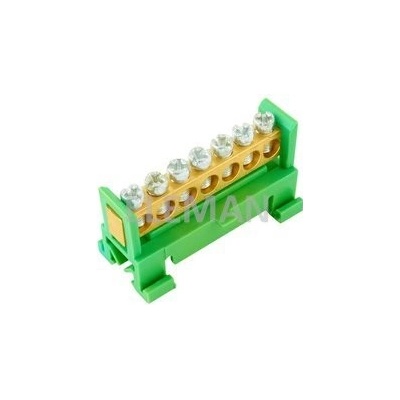 Můstek PE 7 (svorkovnice 7x16mm2), nekrytý IP00, zelený, 63A, na DIN