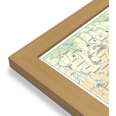 Excart Maps ČR - nástěnná obecně zeměpisná mapa 198x126 cm Varianta: mapa v dřevěném rámu, Provedení: Pegi jádro ořechu