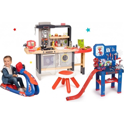 Smoby Set reštaurácia s elektronickou kuchynkou Chef Corner Restaurant a pracovná dielňa Spidey s elektronickým trenažérom