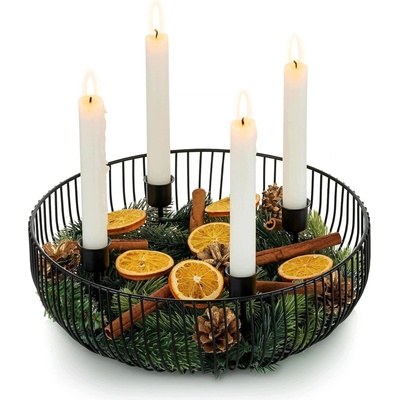 žiadna značka Čierny okrúhly adventný veniec na sviečky, kovová miska na 4 sviečky, 30 cm
