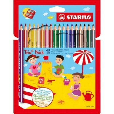 Pastelky trojhranné STABILO Trio hrubé, 18 ks so strúhadlom