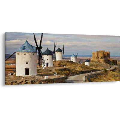 Obraz - Veterné mlyny Consuegra, Španielsko, jednodielne 120x50 cm