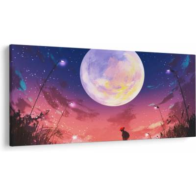 Obraz - Žena a pes pri splne, jednodielne 250x125 cm