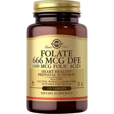 Solgar Folate Folic Acid, Kyselina listová, 400 mcg (666 mcg DFE), 250 tablet