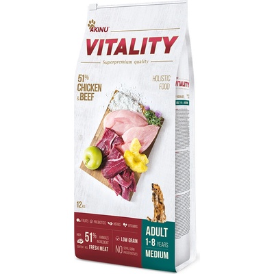 Akinu Vitality pes dospělý střední kuře a hovězí 12 kg
