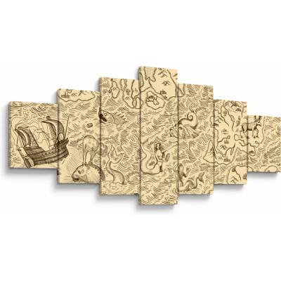 Obraz - Vintage mapa, ilustrácie, sedemdielne 210x100 cm