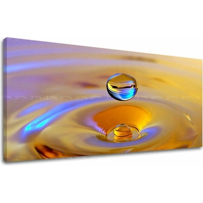 Obraz padajúcej kvapky v zlatej a modrej na plátne – Feng Shui - 30x60 cm