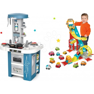 Smoby Set kuchynka s technickým vybavením Tech Edition elektronická so skákajúcou autodráhou s 12 autíčkami