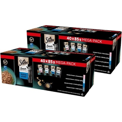SHEBA Sauce Collection s rybími príchuťami vrecúška kompletné mokré krmivo pre dospelé mačky v omáčke 80 x 85 g