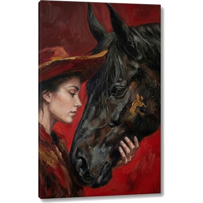 Moderný obraz ženy s koňom na plátne - 60x90 cm