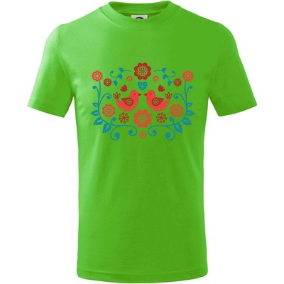 Folklór dva červené vtáčiky tričko detské Apple Green