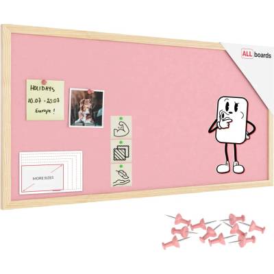 ALLboads Textilní tabule 80 × 40 cm, růžová, v lakovaném dřevěném rámu, TFPINK84P