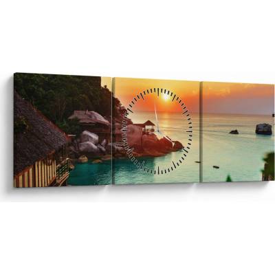 Obraz nádhernej pláže (s hodinami), trojdielne 90x30 cm s hodinami