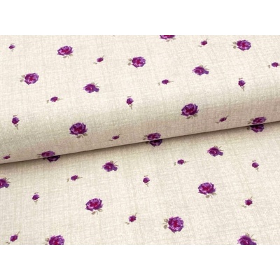 Mirtex Látka FLANEL 150/13931-1 Drobné květy fialovo-béžové šíře 150cm Zbytková metráž