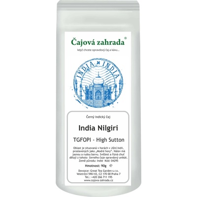 Čajová zahrada India Nilgiri TGFOPI High Grown Sutton černý čaj 0,5 kg