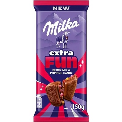 Milka Berry Mix mléčná čokoláda s praskajícími perlami šťavnatými lesními plody a kousky želé 150 g