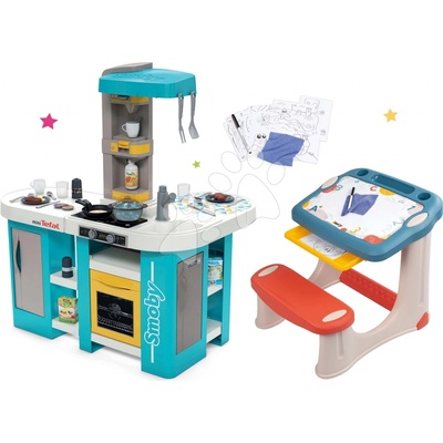 Smoby Set kuchynka elektronická Tefal Studio 360° XL Bubble a lavica na kreslenie Magic Desk Kresli a zmaž