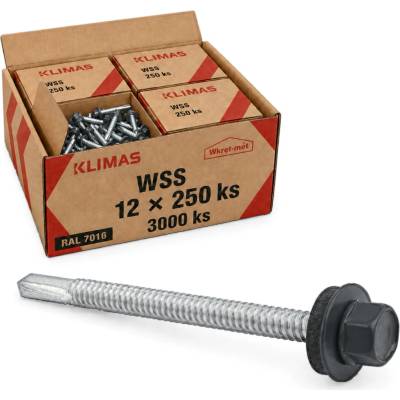 Klimas Wkret-Met 5,5x32mm - 1 Kartón (12x250 ks) - Skrutka samozávrtná na kotvenie plechu do ocele do hrúbky 12 mm, RAL 7016, WSS