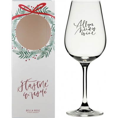 Bella Rose Sklenice na víno All you need is wine + vánoční krabička čirá barva sklo 350 ml
