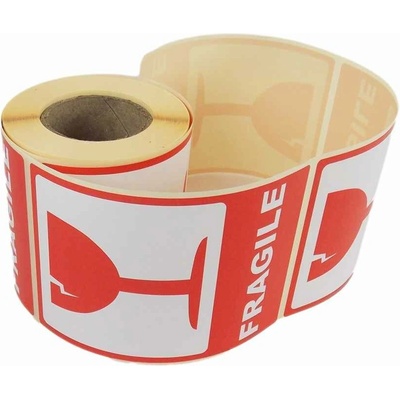Prepravné samolepiace etikety FRAGILE / Krehké (červený pohár) šírka 80 mm, dĺžka 120 mm, 200 ks na kotúči