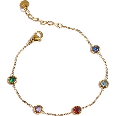GRACE Jewellery Náramek s barevnými zirkony Simona, chirurgická ocel NR2389-SL0010 Zlatá