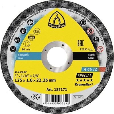 Klingspor A 46 TZ Special 187171 řezný kotouč rovný 125 mm 25 ks nerezová ocel, ocel