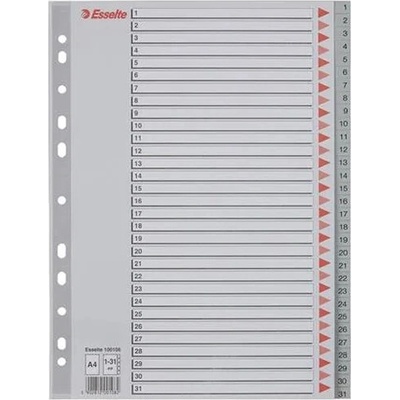 ESSELTE Register, plastový, A4, 1-31, ESSELTE, sivý