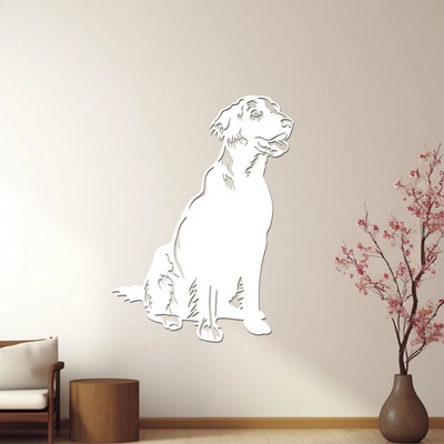 dřevo života Dřevěný obraz psa Flat coated retriever Zvolte rozměr šxv (cm): 45x60, Zvolte barvu dekoru: Bílá