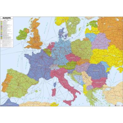 ZES Evropa - nástěnná mapa železniční sítě 140 x 105 cm Varianta: bez rámu v tubusu, Provedení: laminovaná mapa v lištách