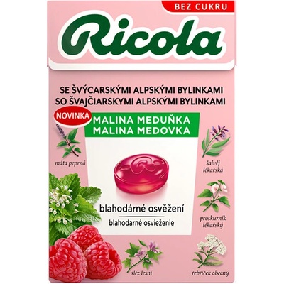 Ricola Malina Meduňka Bonbóny bez cukru 40 g