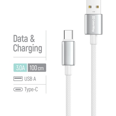 ColorWay CW-CBUC098-WT USB-A – USB-C (zinková zliatina, nylonové opletenie) 3A 1m bílý