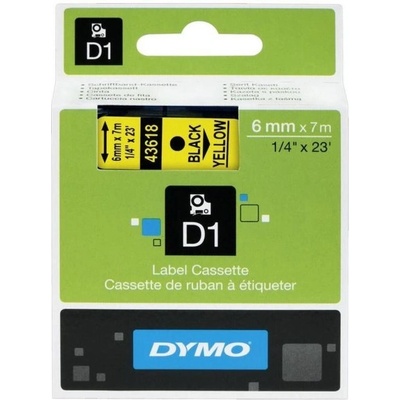 Dymo 43618 D1 Black On Yellow Tape 6mm