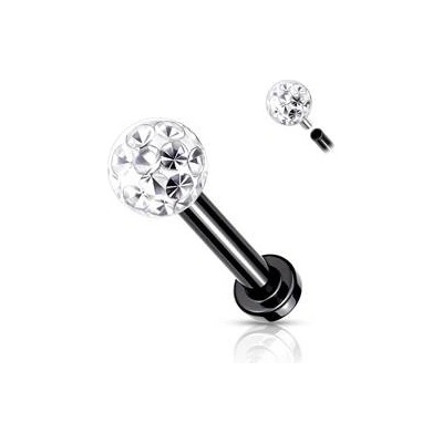 Šperky4U Černý piercing do brady ucha s kamínky LB1089K-1208