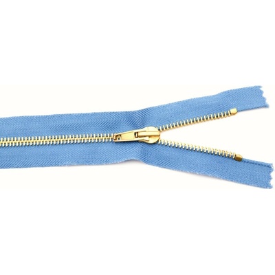 Jeans zipsy mosadzné č. 5 nedeliteľné - dĺžka 10 cm - 25 cm 18 cm šedomodrá