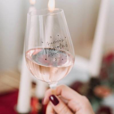 Bella Rose Sklenice na víno Nasávám vánoční atmosféru čirá barva sklo 350 ml