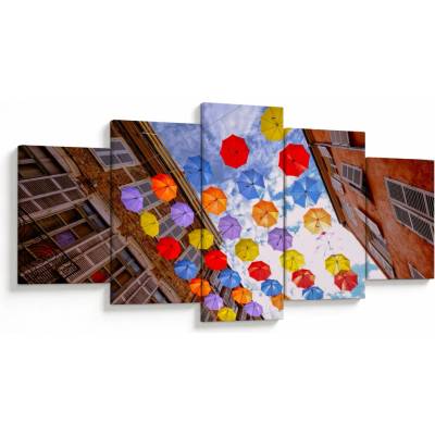 Obraz farebných dáždnikov, päťdielne 150x80 cm