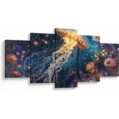 Obraz - Magická medúza (s hodinami), päťdielne 150x80 cm s hodinami