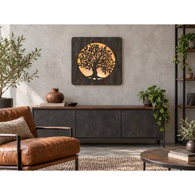 Li-Go "Dub v kruhu" světelný obraz s baterií a pohybovým čidlem 42x42 cm provedení povrchu: černá s patinou – Hledejceny.cz
