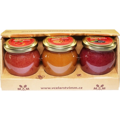 Včelařství M+M medové krémy brusinka skořice borůvka 3 x 250 g